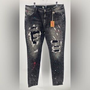 Staple Pigeon paint splatter work jeans,‎ distressed, size 38